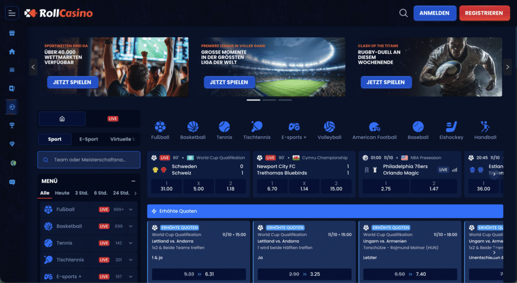 Bewertung der Sportwetten im Roll Casino