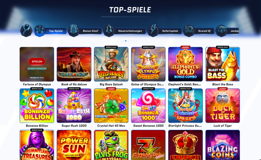 Beliebte Online Slots im Scored Casino: Book of Ra deluxe, Fortune of Olympus, Big Bass Splash, Sweet Bonanza 1000, Elephant’s Gold, Starlight Princess, Bonanza Billion und viele mehr – Top Bewertung von Gamble Check.
