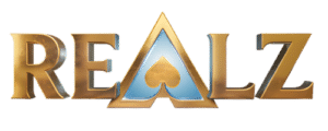 Offizielles Realz Casino Logo mit goldener Schrift und blauem Pik-Symbol