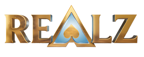 Offizielles Realz Casino Logo mit goldener Schrift und blauem Pik-Symbol