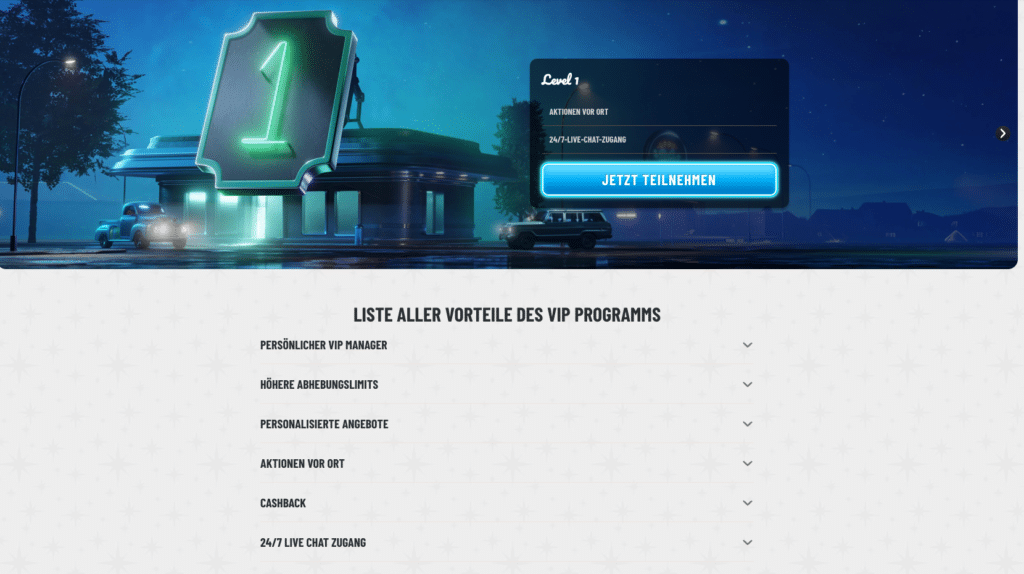 Wyns Casino VIP-Programm: Anzeige aller VIP-Stufen-Vorteile wie persönlicher VIP-Manager, höhere Auszahlungslimits, Cashback und 24/7 Live-Chat.