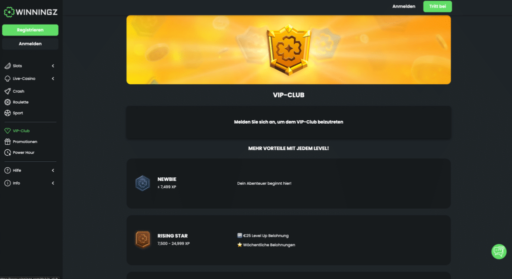 Exklusives VIP-Programm im Winningz Casino mit Level-Up-Belohnungen und Boni für Stammspieler