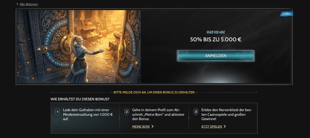 High Roller Bonus bei Godz Casino – Segen der Godz mit 50% bis zu 5.000 € für große Einzahlungen