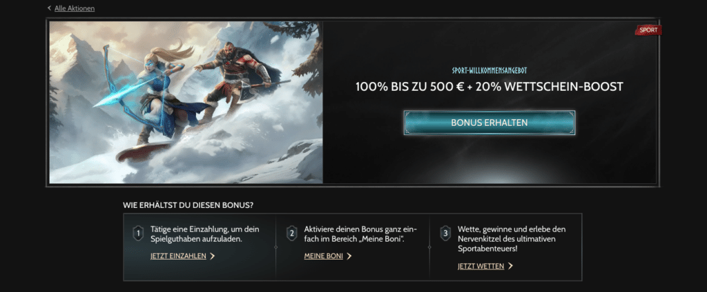 Sport Willkommensbonus bei Godz Casino – 100% bis zu 500 € und 20% Wettschein-Boost für neue Sportwetten Spieler